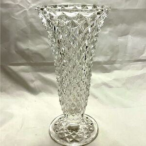 Princess House Brilliant Diamond Cut Clear Glass Vase, Vintage EUC